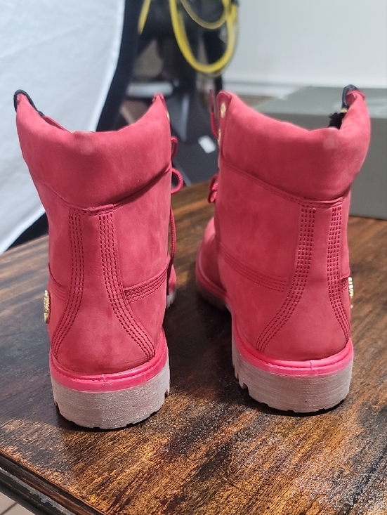 Timberland Red Lace-Up Ankle Boots with Gold Hardware main image 16